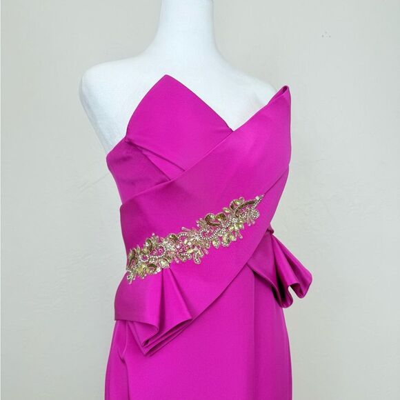 NWT Marchesa Notte Lipstick Pink Sculpted Silk Crepe Strapless Gown Maxi Dress 4 - Picture 6 of 16